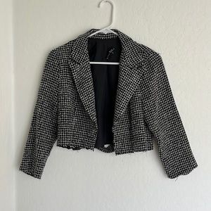 Black and White Tweed Cropped Blazer